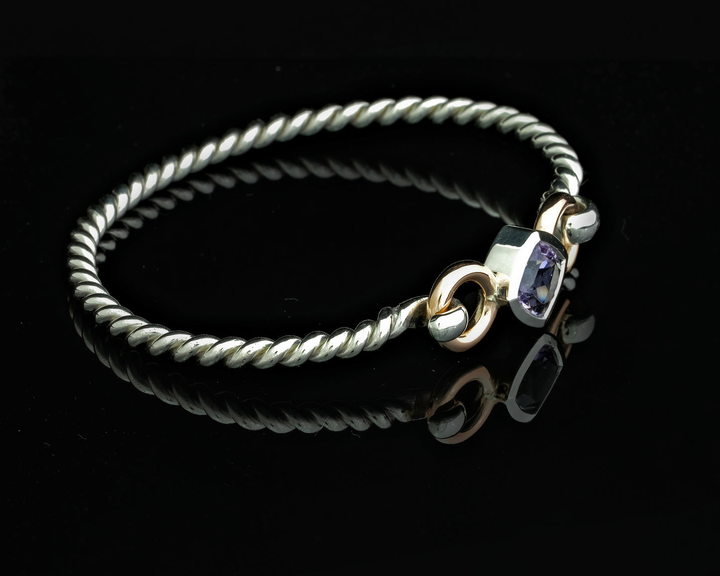 Silver and Rose Gold Amethyst Tension Bangle