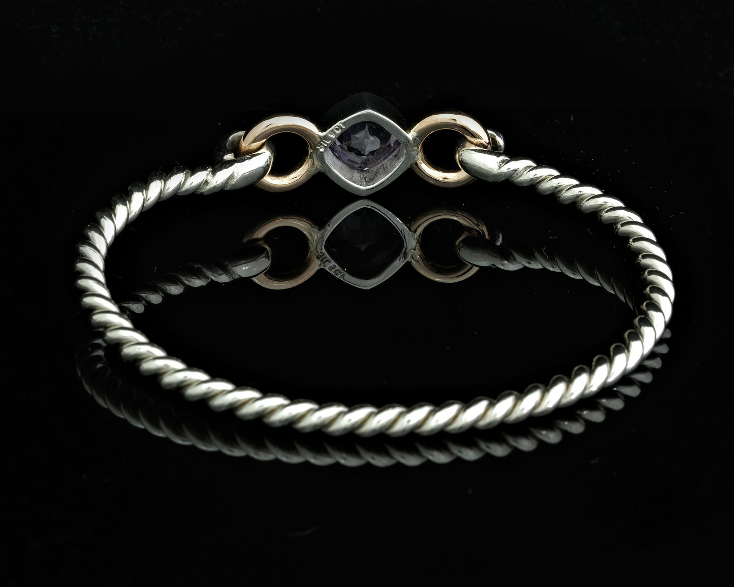 Silver and Rose Gold Amethyst Tension Bangle