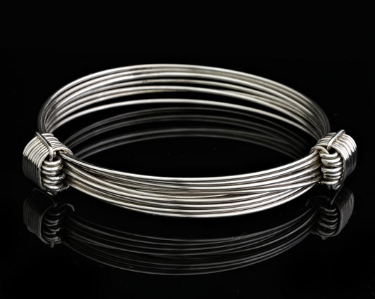 Adjustable Ethnic Wire Bangle - Stainless Steel and Silver