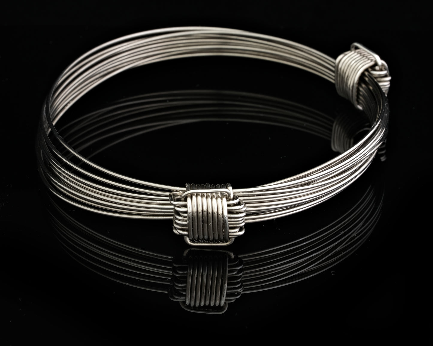 Adjustable Ethnic Wire Bangle - Stainless Steel and Silver