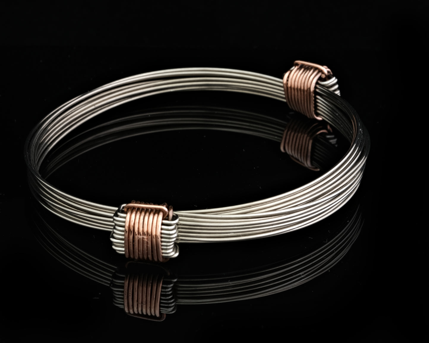 Adjustable Ethnic Wire Bangle - Stainless Steel and Silver