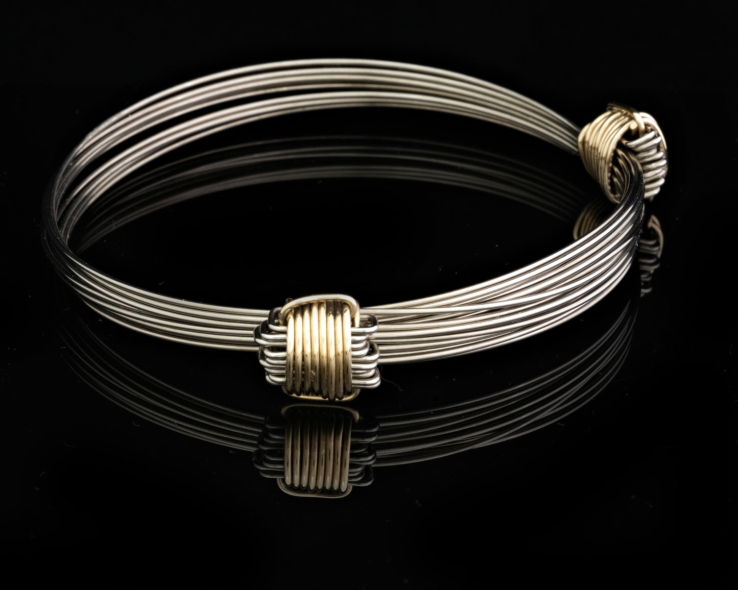 Adjustable Ethnic Wire Bangle - Stainless Steel and Silver
