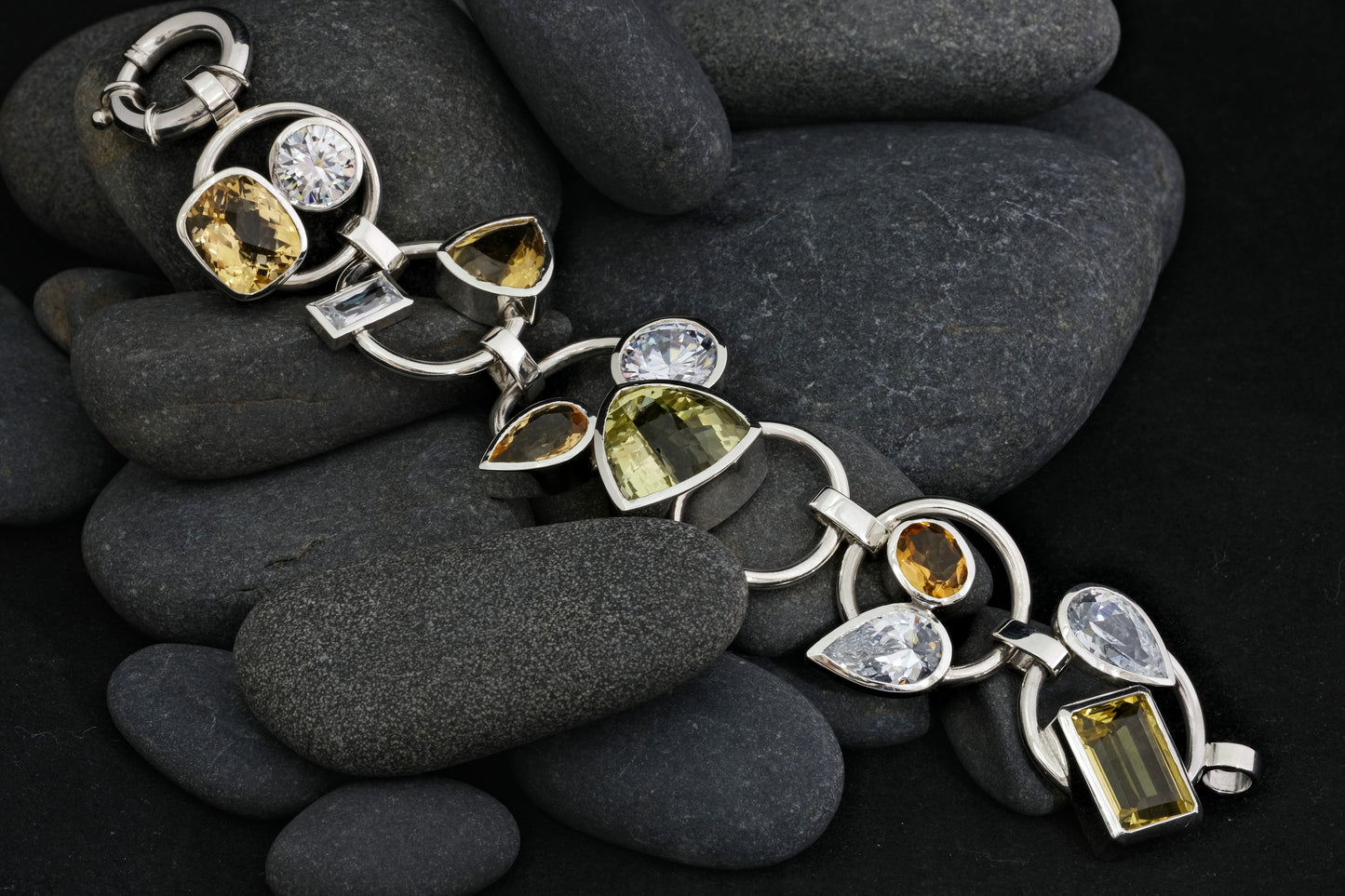 Silver Bracelet with Large Stones