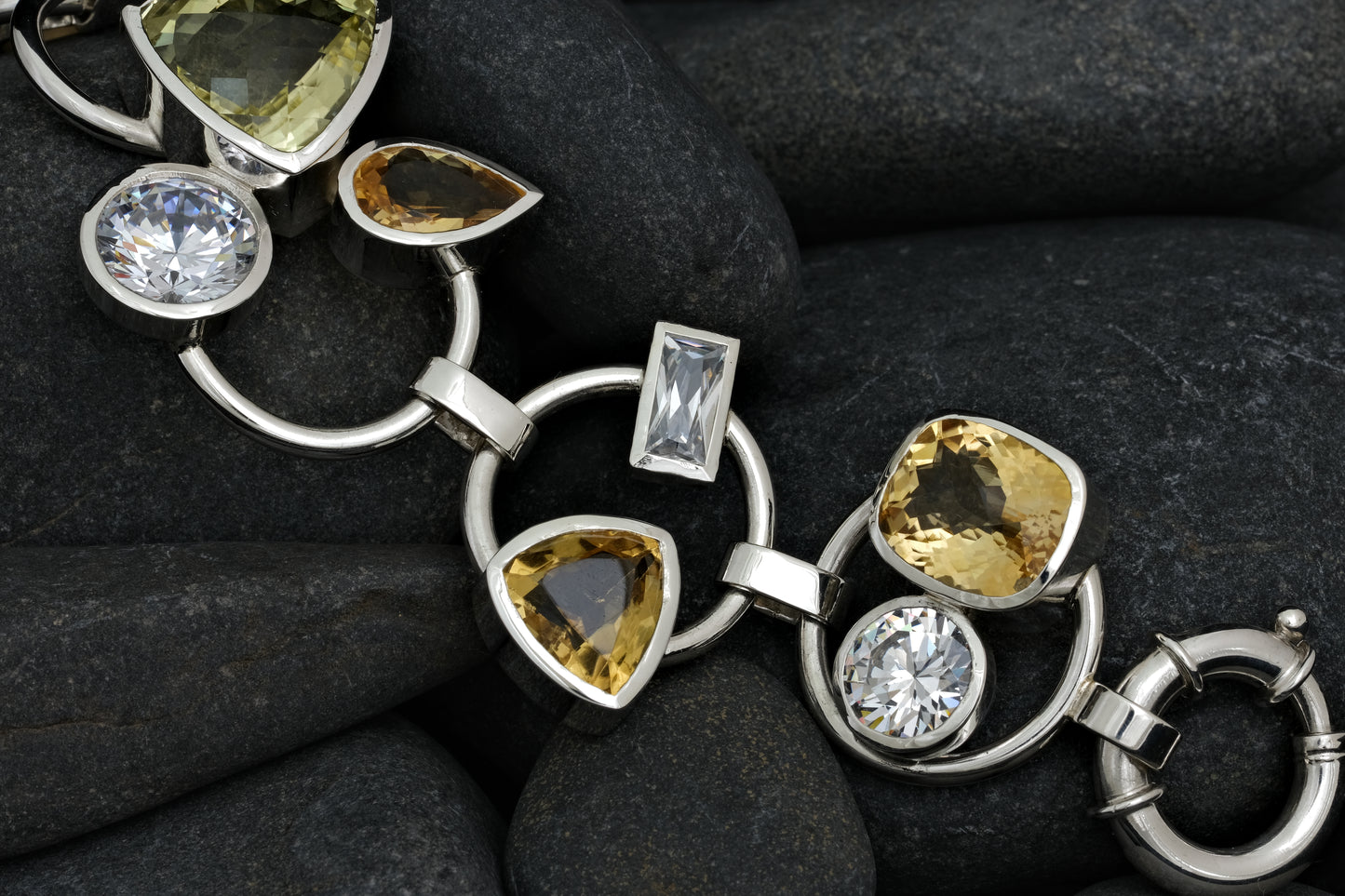 Silver Bracelet with Large Stones