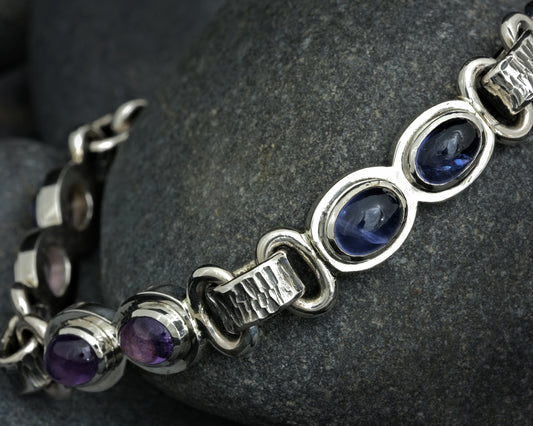 Amethyst and Iolite Cabochon Bracelet