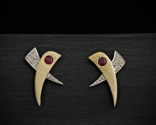 9ct Gold Ruby and Diamond Ear Studs