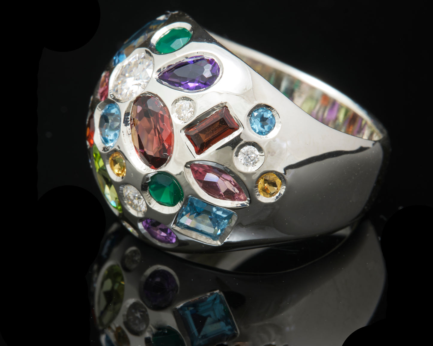 Silver Domed Multi Stone Ring