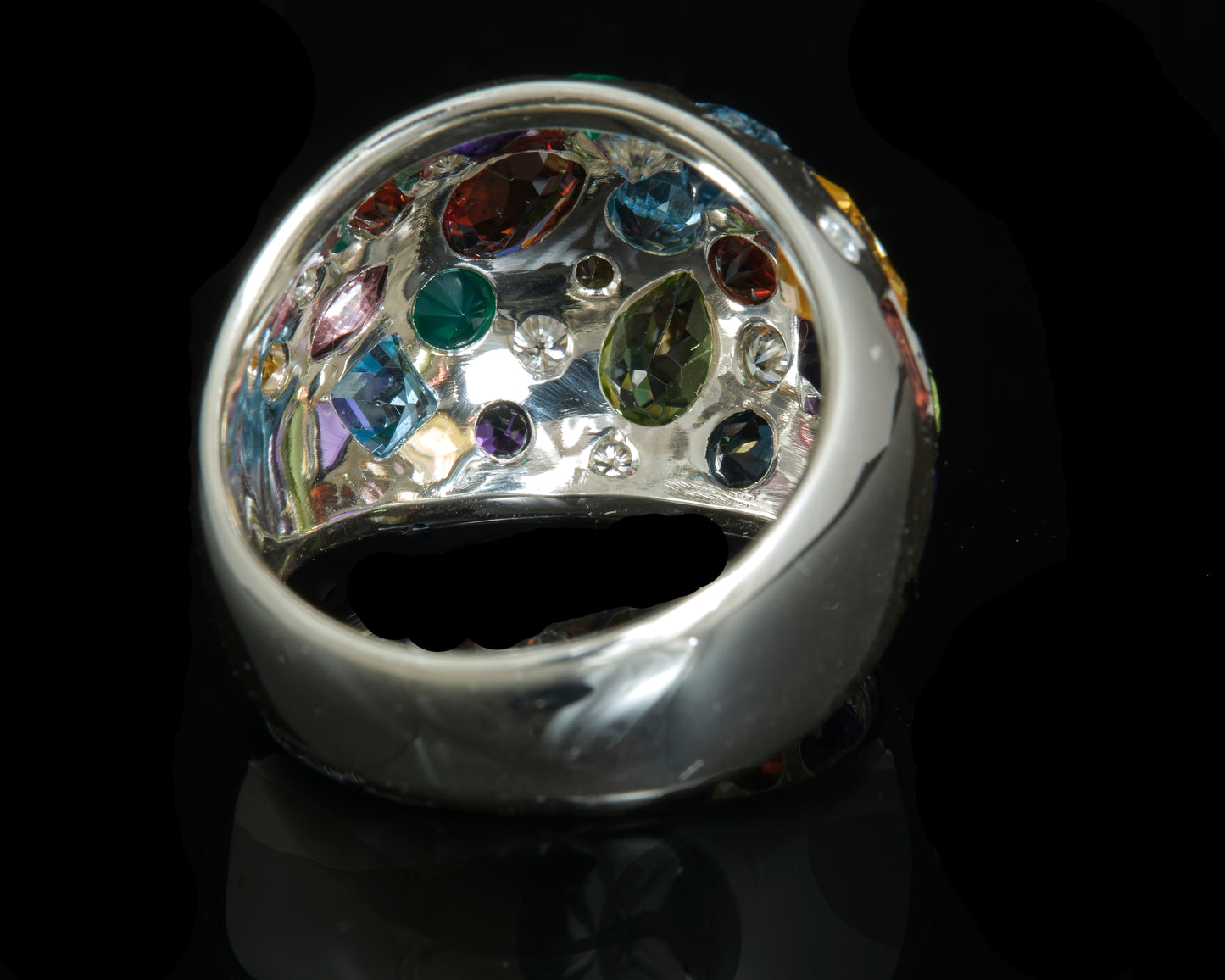 Silver Domed Multi Stone Ring