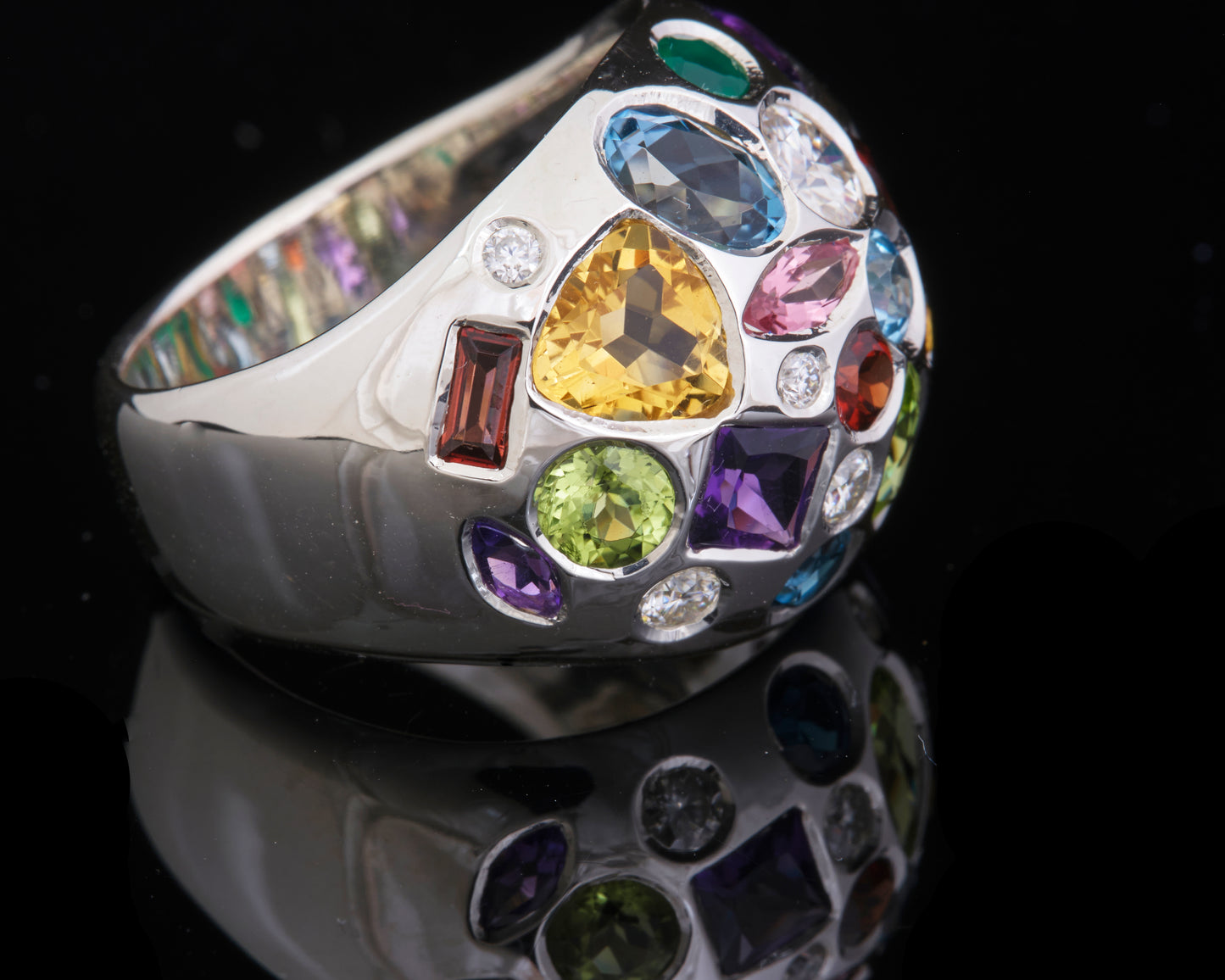 Silver Domed Multi Stone Ring