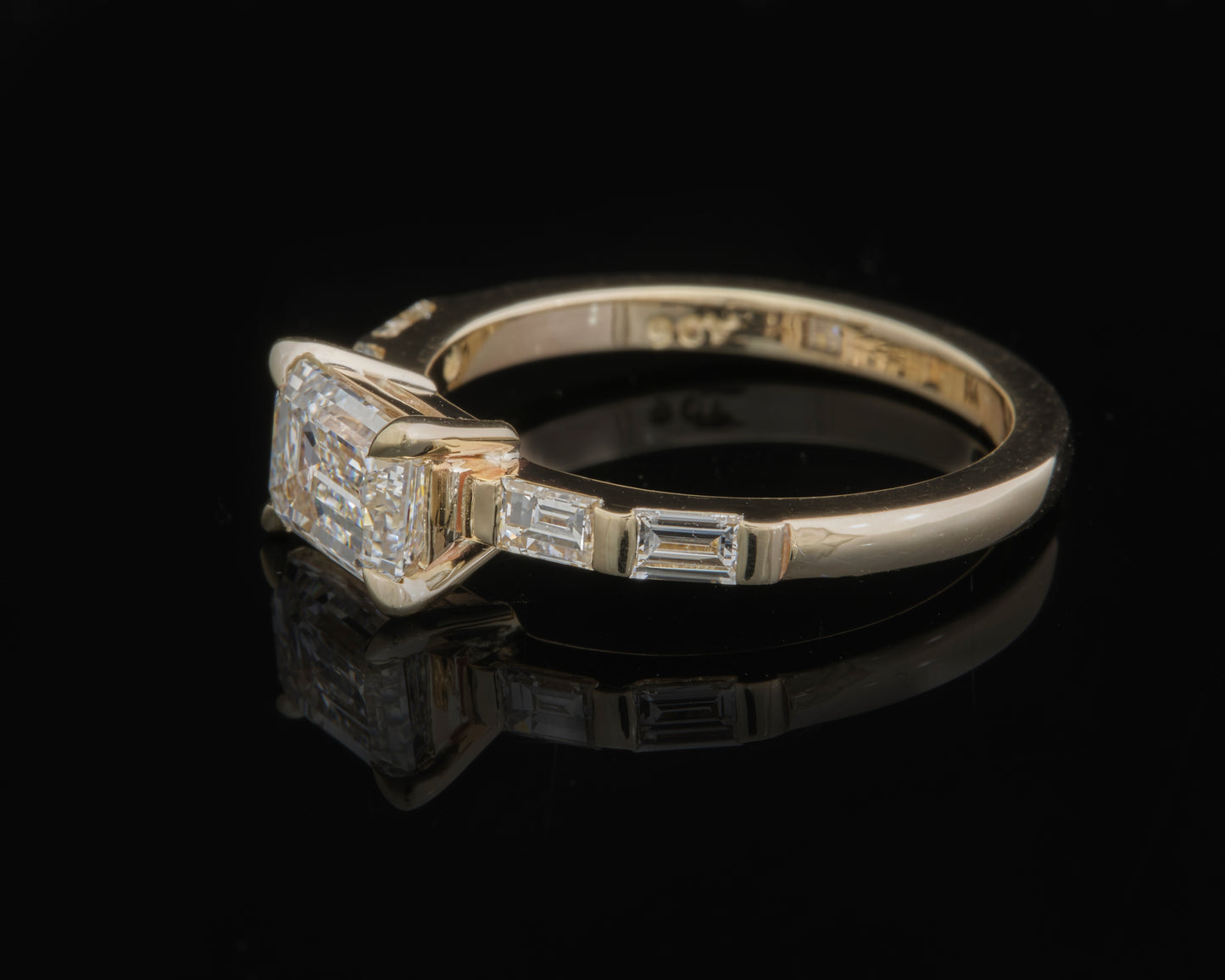 9ct Yellow Gold and Lab Grown Emerald and Baguette cut Ring