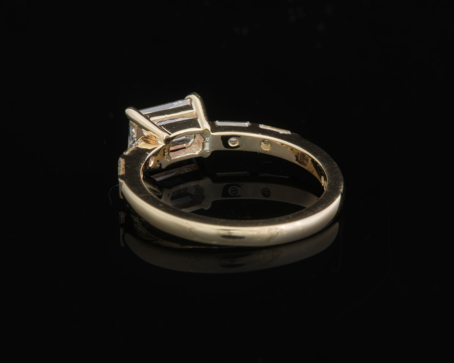 9ct Yellow Gold and Lab Grown Emerald and Baguette cut Ring