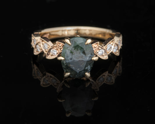 9ct Rose Gold, Moss Agate and Lab Grown Diamond Ring