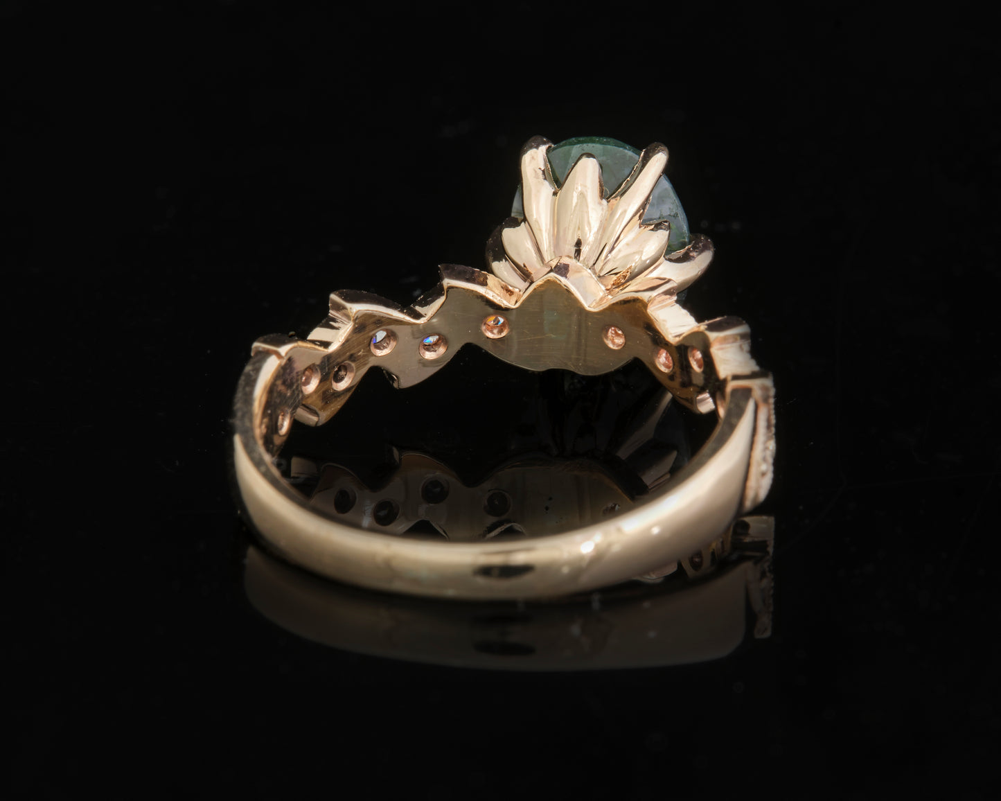 9ct Rose Gold, Moss Agate and Lab Grown Diamond Ring