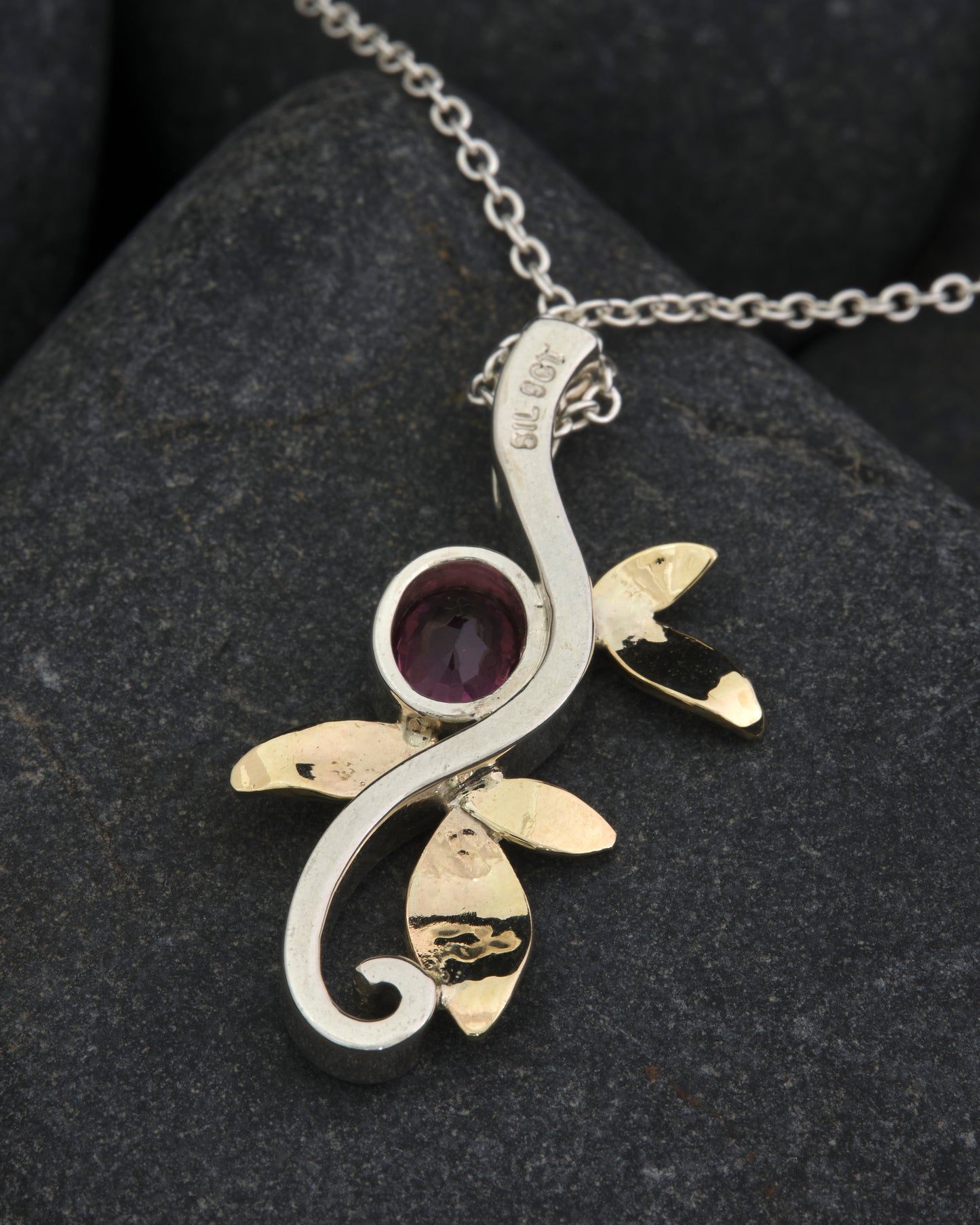 Silver, 9ct and Rhodolite Garnet Birthstone Pendant